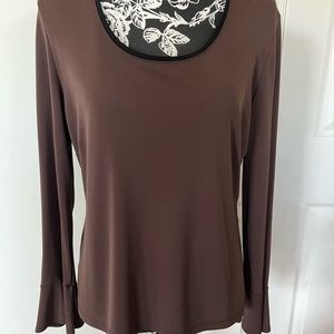 LOFT top, brown with black neck accent, long sleeve. Size Large. Barely used..